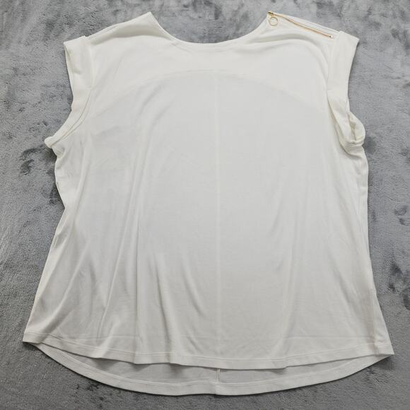 Lands End Top Womens 2X White Gold Zipper Shoulder Cuffed Cap Sleeves Stretch - Picture 1 of 11